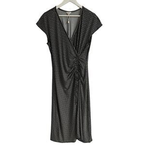MAX STUDIO WOMENS SIZE XLARGE FLORAL PRINT FAUX WRAP MIDI DRESS BLACK WHITE NEW